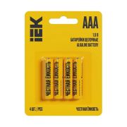 Элемент питания алкалиновый AAA/LR03 Alkaline (блист.4шт) IEK ABT-LR03-OP-L04