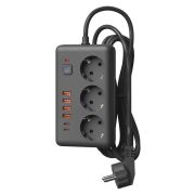 Удлинитель с сетевым фильтром 3х3м 10А 4USB + 2USBC 2500Вт ПВС 3х1 прямоуг. черн. КОСМОС FKsm3m-3gPF(B)USB