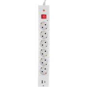 Удлинитель с сетевым фильтром 6х5м с заземл. 10А IP20 BU-SP5_USB_2A-W CCA бел. BURO 992316