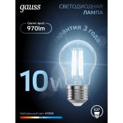 Лампа светодиодная филаментная Black Filament 10Вт A60 грушевидная 4100К нейтр. бел. E27 970лм GAUSS 102802210